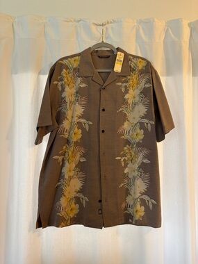Tommy Bahama Brown Floral Short-Sleeve Camp Shirt with Yellow Accents